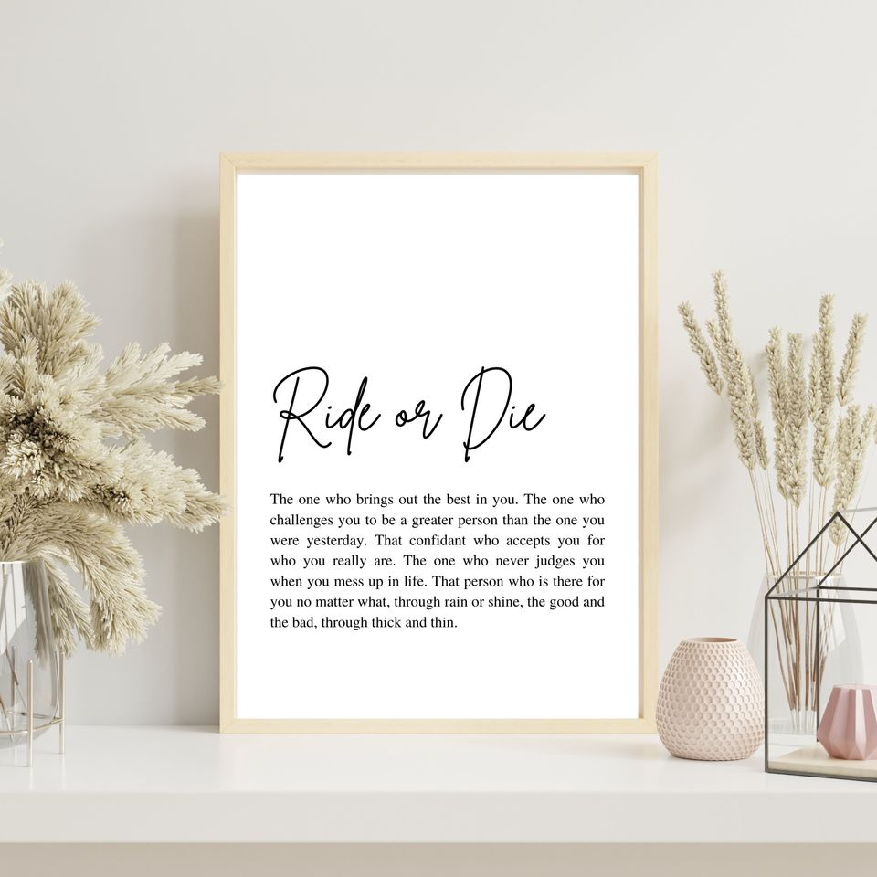 Ride or die wall art, Printable friendship wall art, Ride or die gift, Minimalist friendship print, Ride or die print