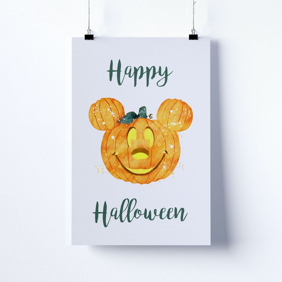 Disney Halloween Pumpkin Mickey Head Poster