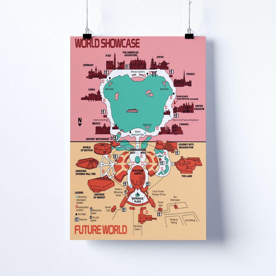 Disney Epcot Map Poster, World Showcase Disney Poster