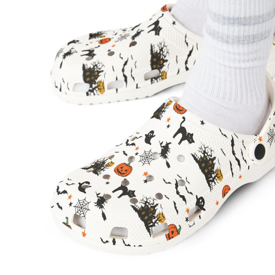 Cute Halloween Clogs - Pumpkin, Witch, Haunted House Pattern - Unisex