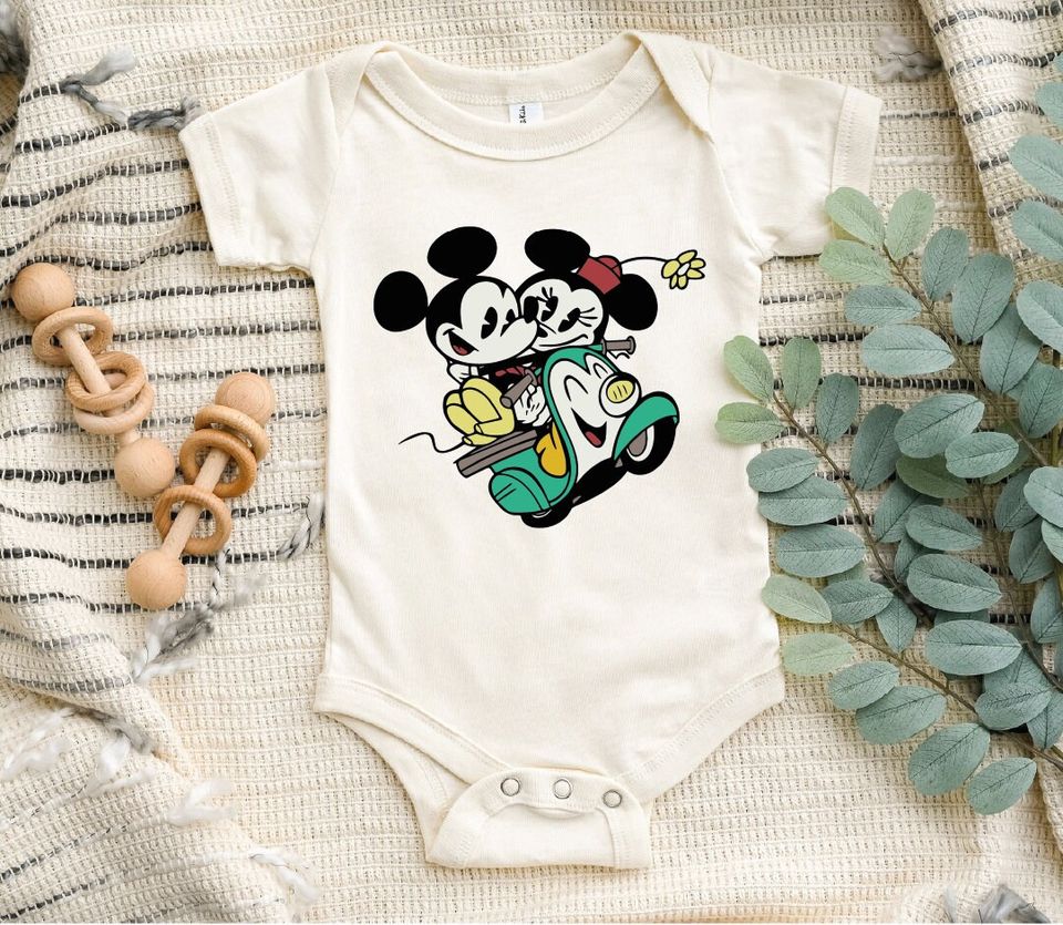 Retro Minnie Mickey Onesie, Vintage Style Disney Bodysuit