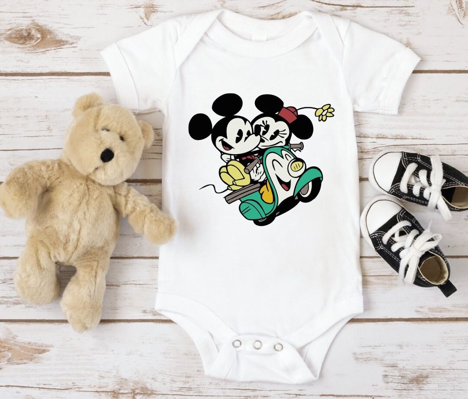 Retro Minnie Mickey Onesie, Vintage Style Disney Bodysuit