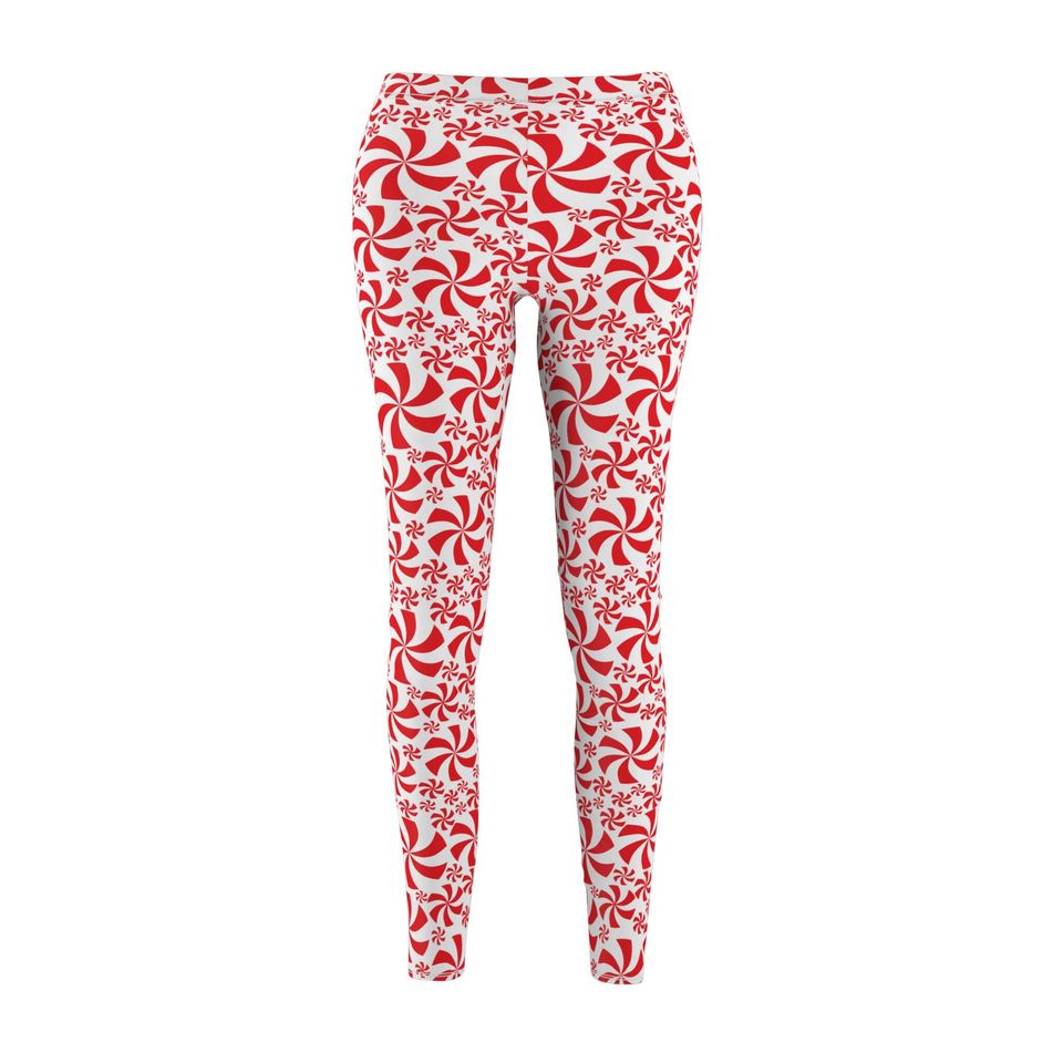 Red Peppermint Leggings for Women – Festive Christmas Outfit
