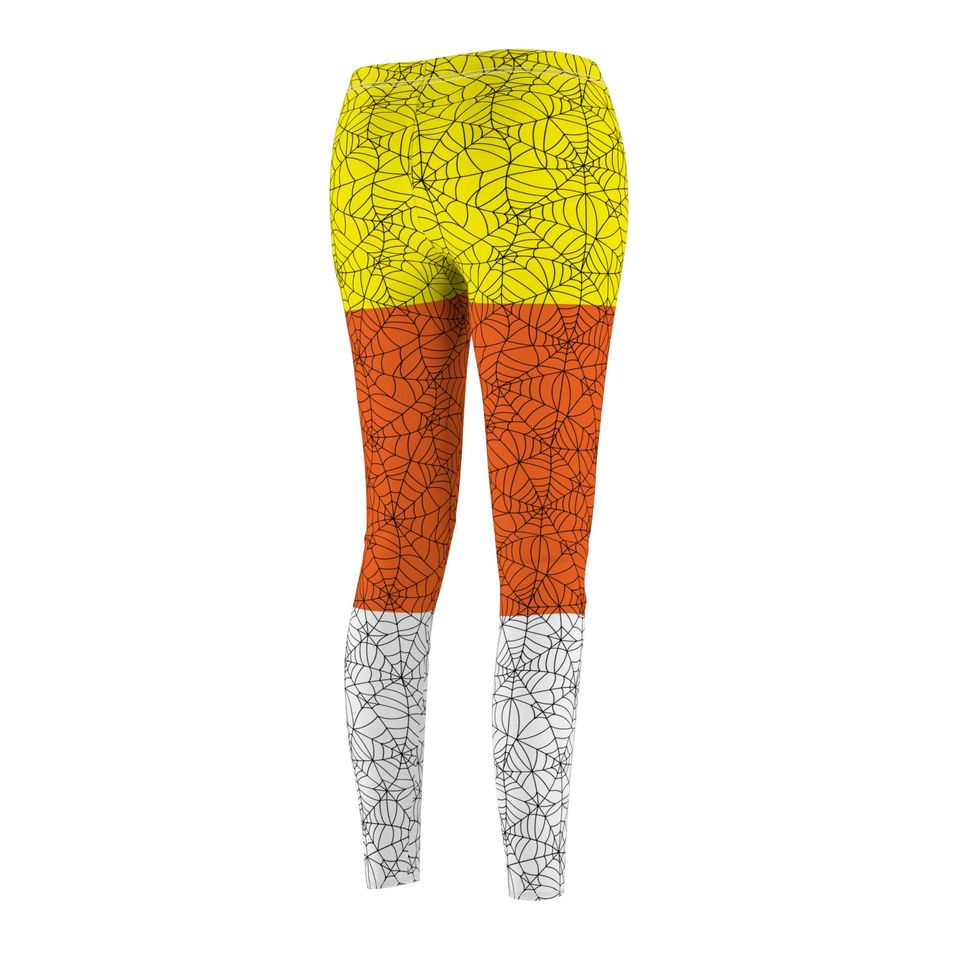 Halloween Candy Corn Spider Web Print Women’s Leggings
