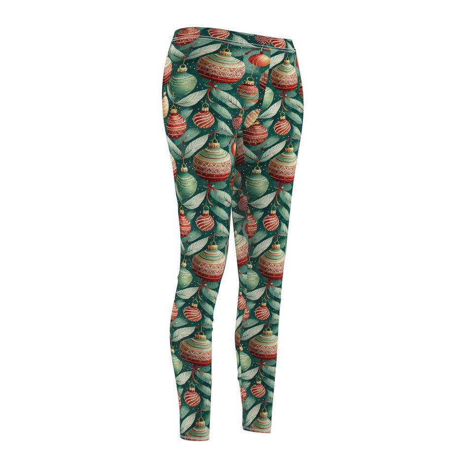 Festive Christmas Ornament Print Leggings for Women