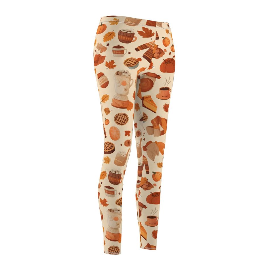 Thanksgiving Themed Women’s Leggings with Pumpkin and Leaf Pattern
