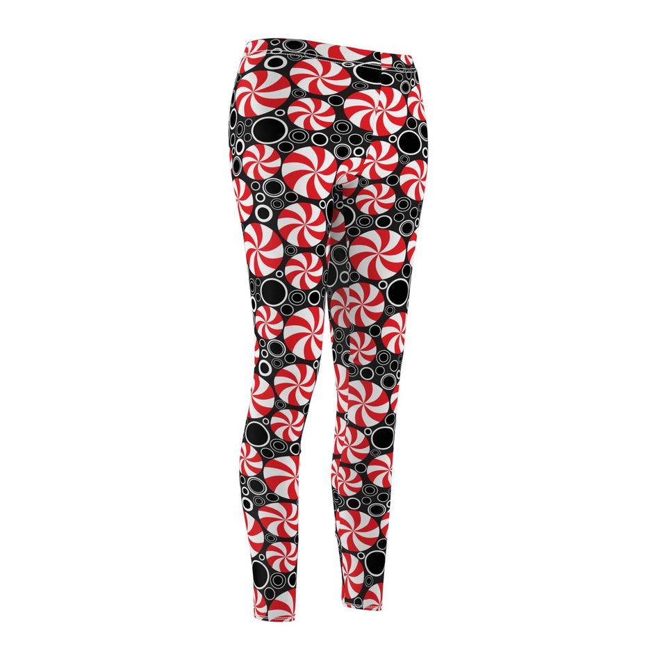 Red Peppermint Abstract Leggings for Women – Festive Holiday Outfit