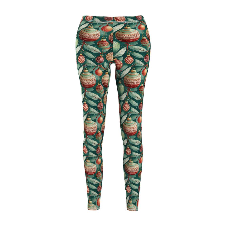 Festive Christmas Ornament Print Leggings for Women