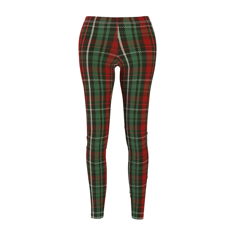 Red and Green Tartan Leggings | Cozy Christmas Activewear | High Waist Yoga Pants