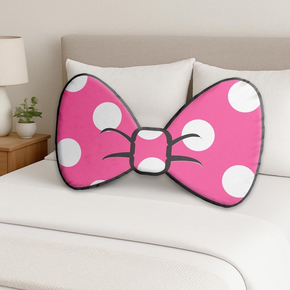 Pink Mouse Dot Bow Shaped Pillow