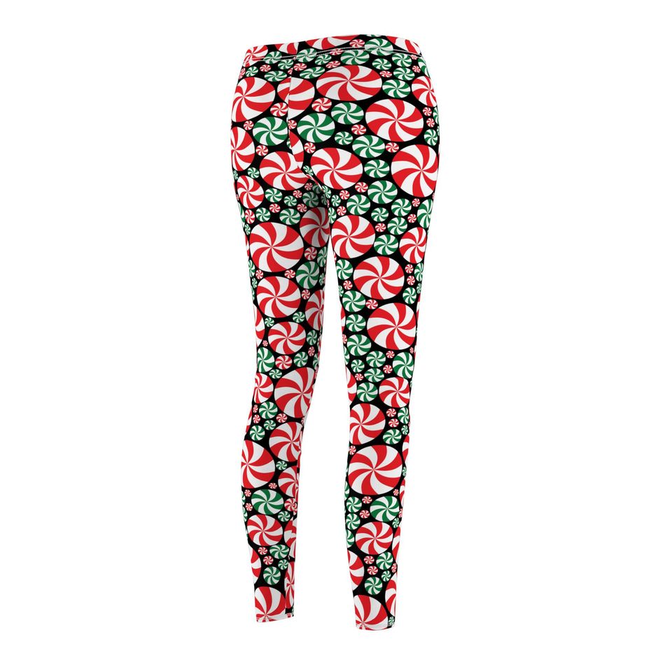 Red and Green Peppermint  Leggings in black
