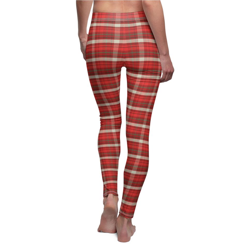 Women's Red Plaid Leggings | Cozy Tartan Print Pants | Stylish Activewear
