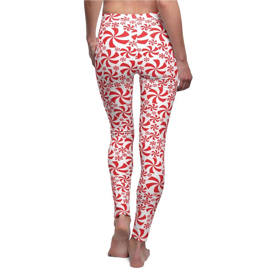 Red Peppermint Leggings for Women – Festive Christmas Outfit