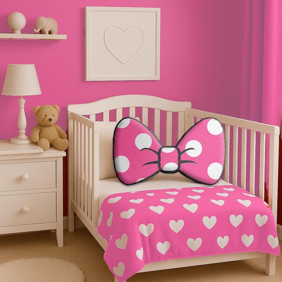 Pink Mouse Dot Bow Shaped Pillow