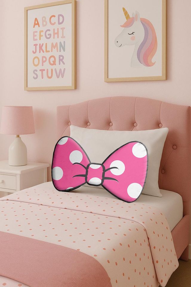 Pink Mouse Dot Bow Shaped Pillow