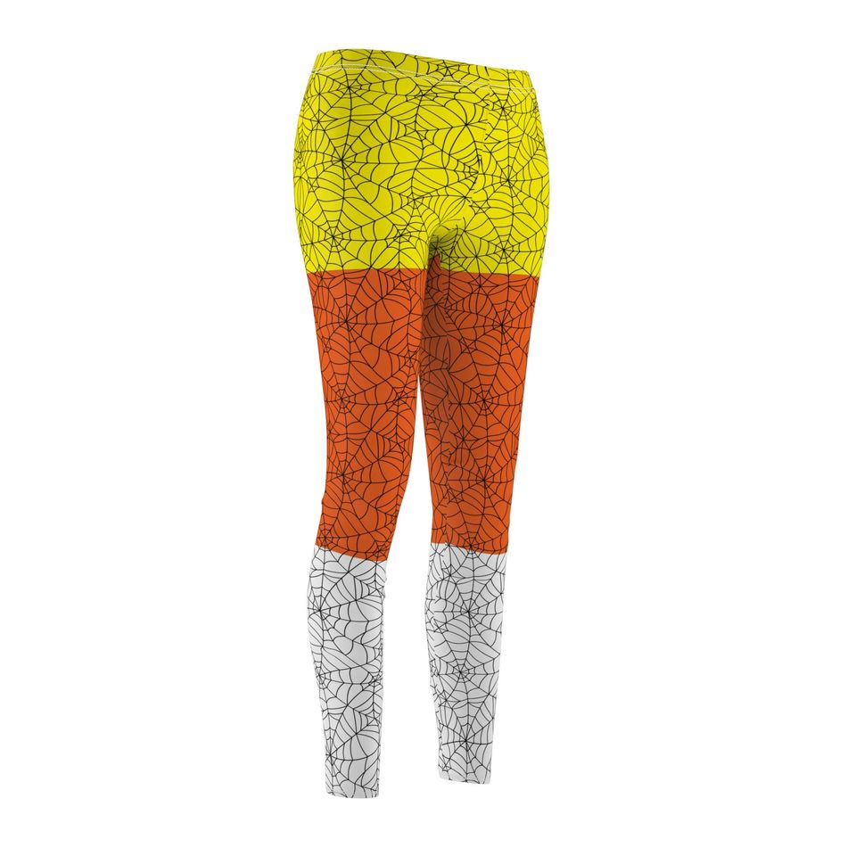 Halloween Candy Corn Spider Web Print Women’s Leggings