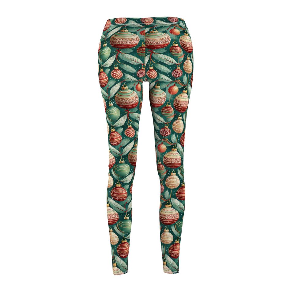 Festive Christmas Ornament Print Leggings for Women