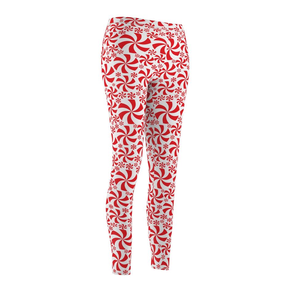 Red Peppermint Leggings for Women – Festive Christmas Outfit