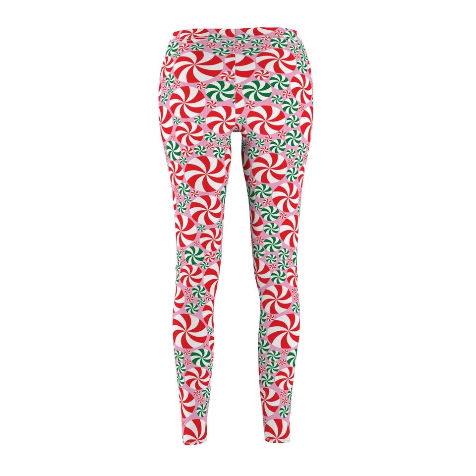 Red and Green Peppermint  Leggings in pink