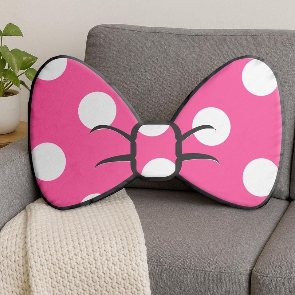 Pink Mouse Dot Bow Shaped Pillow