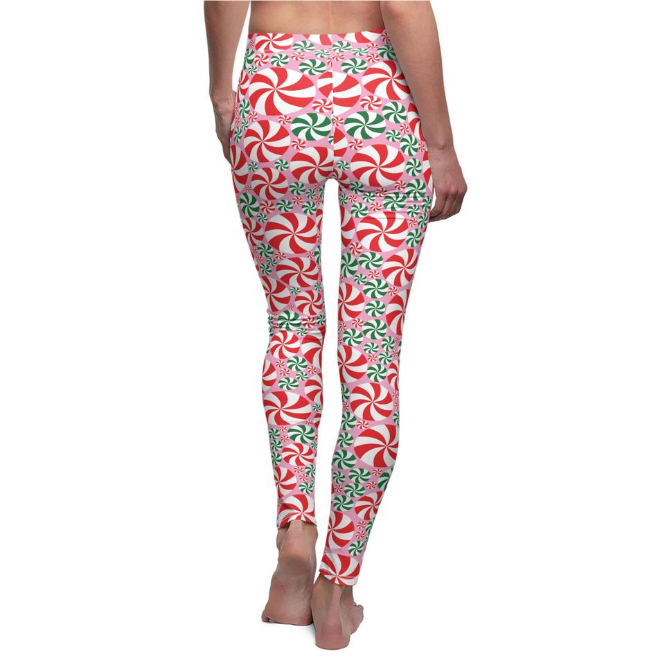 Red and Green Peppermint  Leggings in pink