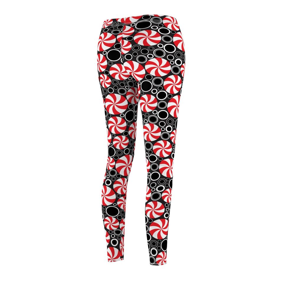 Red Peppermint Abstract Leggings for Women – Festive Holiday Outfit