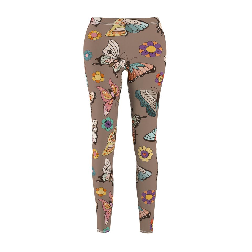 Retro Butterfly Floral Leggings in Brown