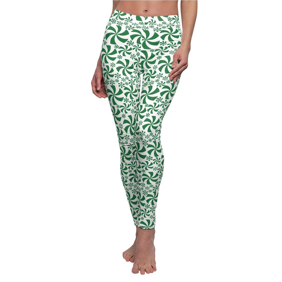 Green Peppermint Leggings for Women – Festive Christmas Outfit