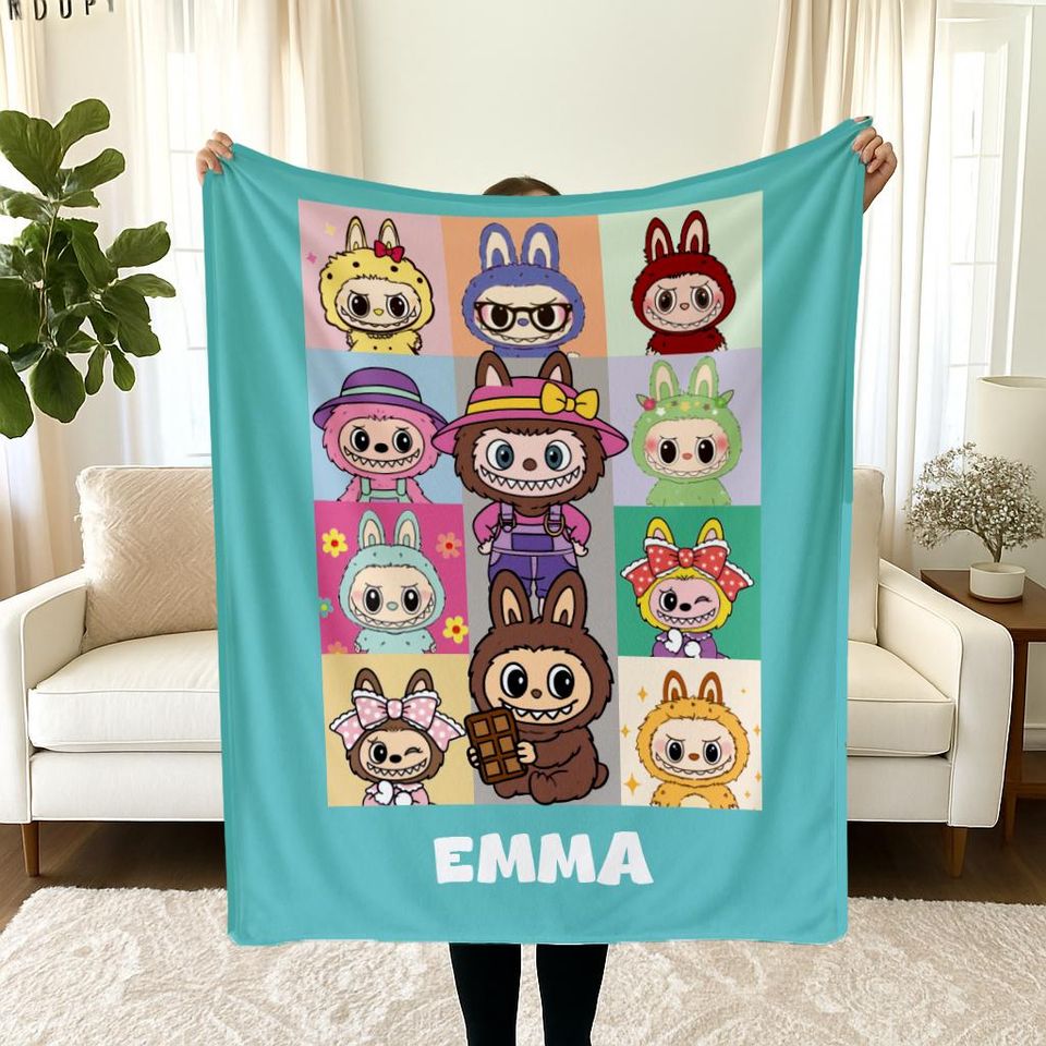 Custom Blanket With Cute Labubu Design, Fleece Blanket, Kid Blanket, Back To School Gift