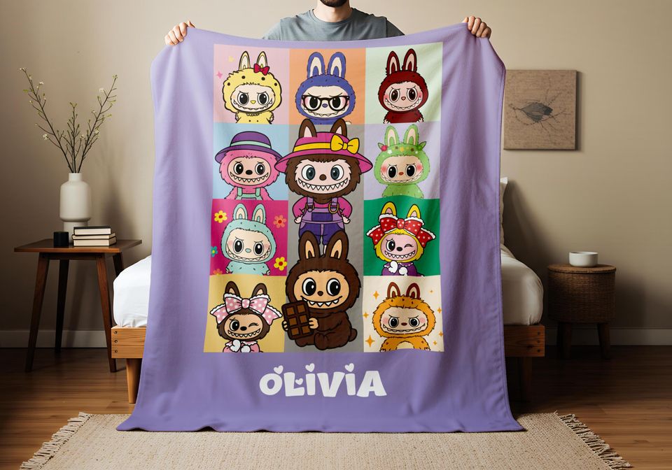 Custom Blanket With Cute Labubu Design, Fleece Blanket, Kid Blanket, Back To School Gift