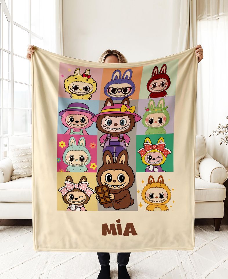 Custom Blanket With Cute Labubu Design, Fleece Blanket, Kid Blanket, Back To School Gift