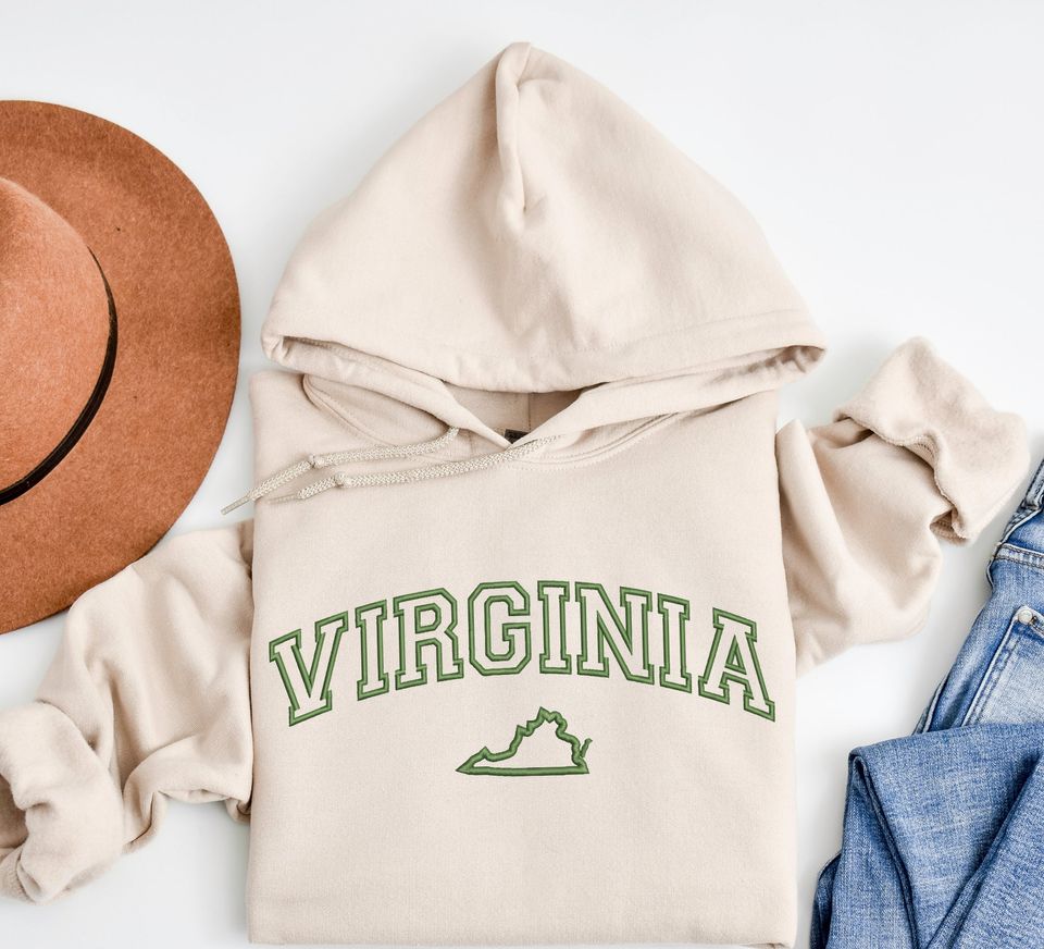 Personalized State and Map Embroidered Hoodie, Custom Town and State Hoodies