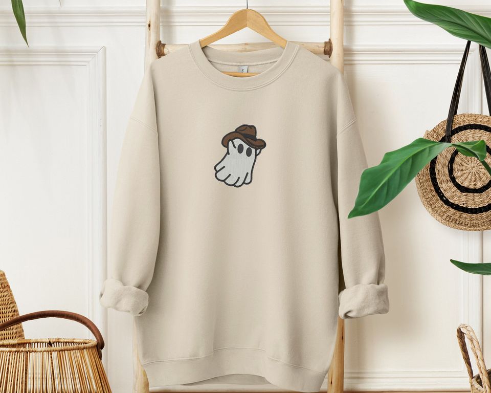 Embroidered Western Ghost Sweatshirt | Western Ghost Embroidery Crewneck