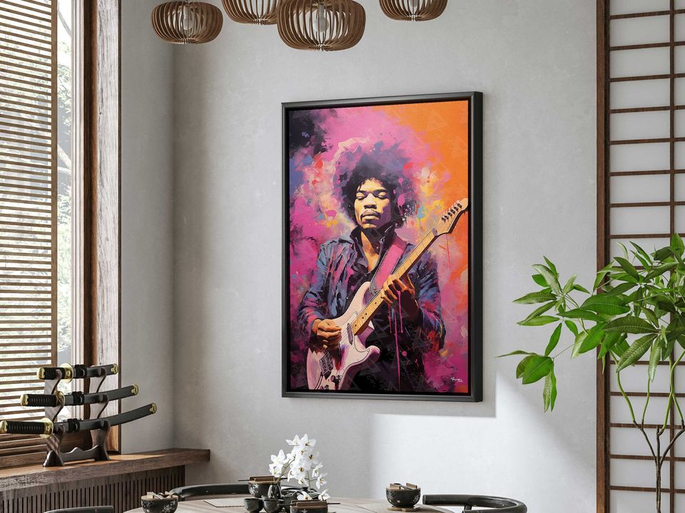 Jimi Hendrix Canvas Art - Guitarist Art Print, Vibrant Musician Wall Poster