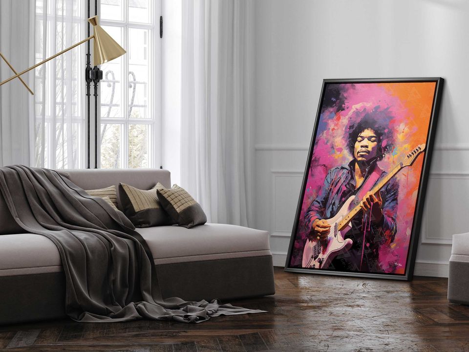Jimi Hendrix Canvas Art - Guitarist Art Print, Vibrant Musician Wall Poster