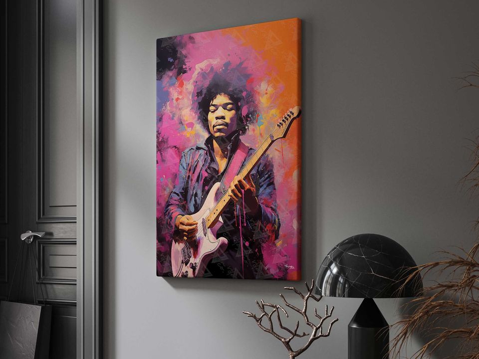 Jimi Hendrix Canvas Art - Guitarist Art Print, Vibrant Musician Wall Poster