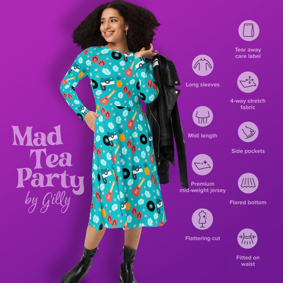 Lilo-inspired long sleeve midi dress with pockets