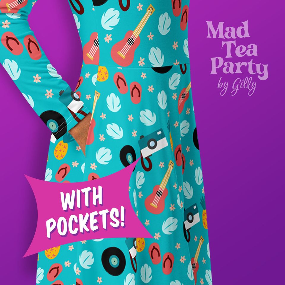 Lilo-inspired long sleeve midi dress with pockets