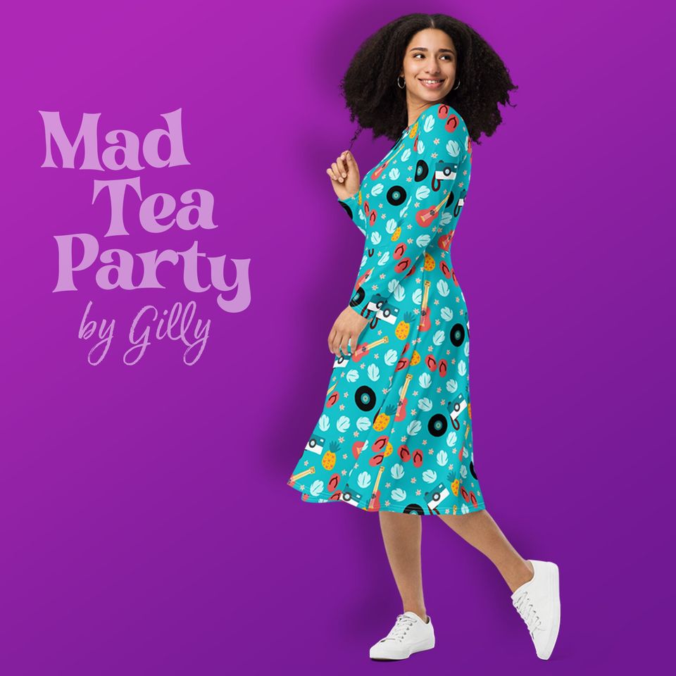 Lilo-inspired long sleeve midi dress with pockets