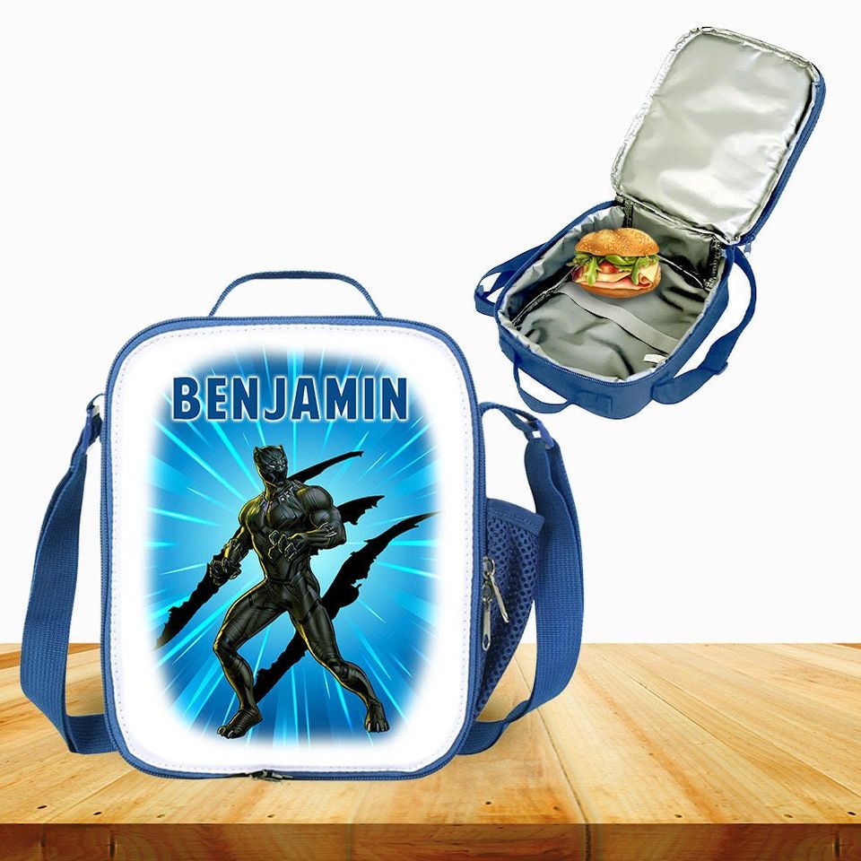 Personalized Kids Lunch Bag with Strap Black Panther Avengers Insulated Lunch Box