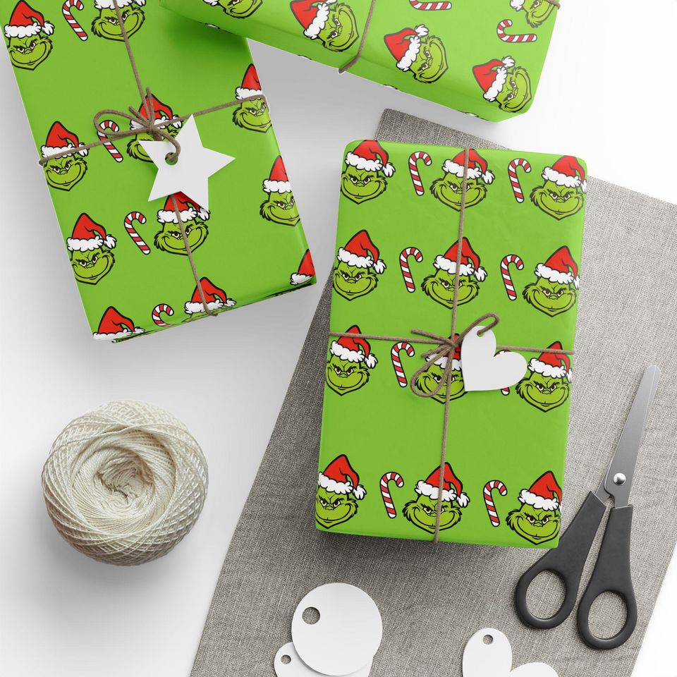 funny character Faces and Candy Canes Wrapping Papers | Christmas Pattern Roll