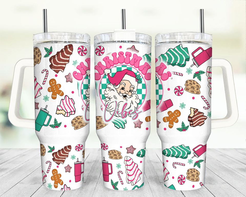 Christmas Vibes 40oz Tumbler Wrap  , Merry Christmas 2 pieces 40 oz Tumbler  , Retro Christmas Tumbler 40oz  ,Sublimation Design