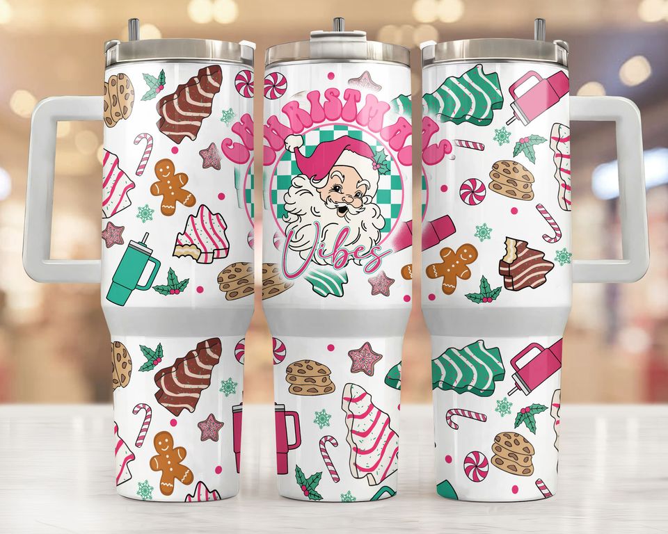 Christmas Vibes 40oz Tumbler Wrap  , Merry Christmas 2 pieces 40 oz Tumbler  , Retro Christmas Tumbler 40oz  ,Sublimation Design