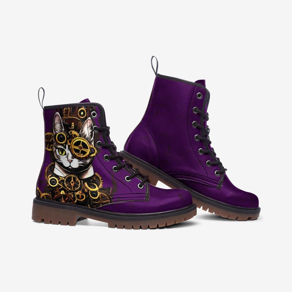 Steampunk Kitty Purple Leather Boots