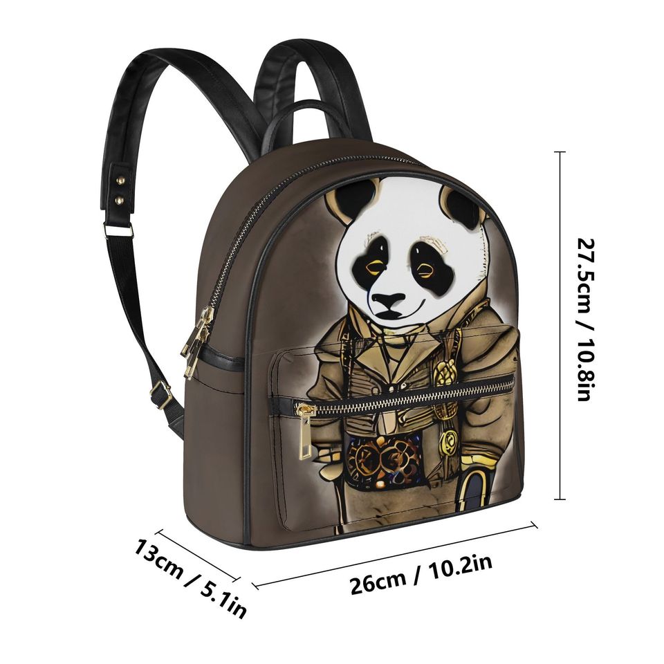 Steampunk Panda PU Mini Backpack