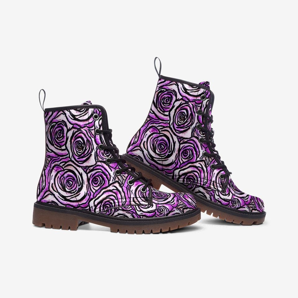 Purple Rose Leather Casual Boots
