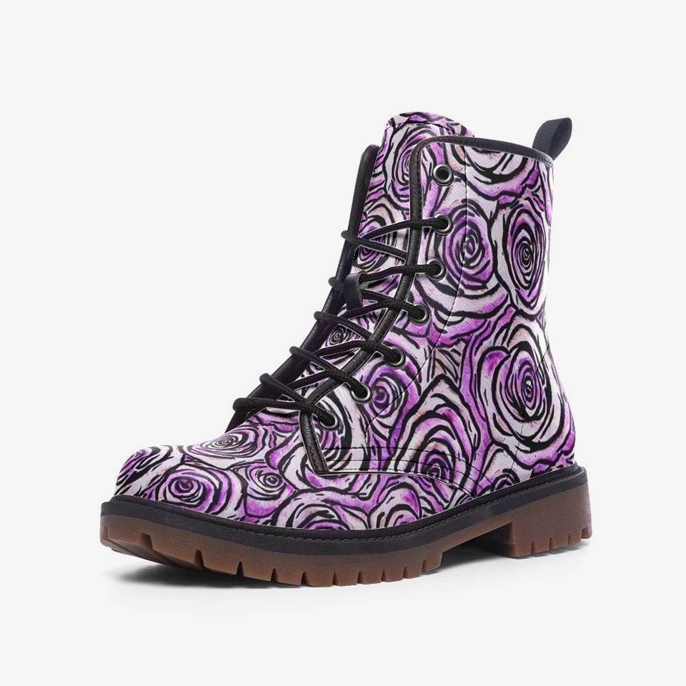 Purple Rose Leather Casual Boots