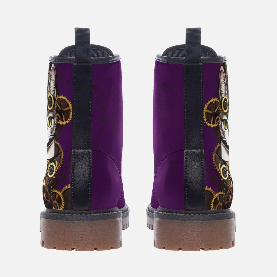 Steampunk Kitty Purple Leather Boots