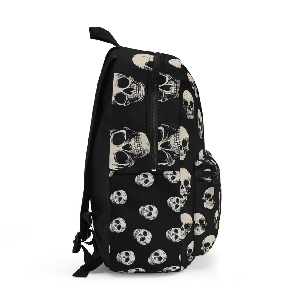 Skull Pattern Backpack, Gothic School Bag, Halloween Travel Backpack, Punk Rock Rucksack