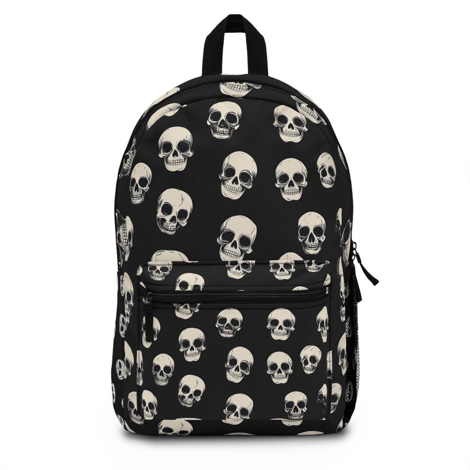 Skull Pattern Backpack, Gothic School Bag, Halloween Travel Backpack, Punk Rock Rucksack